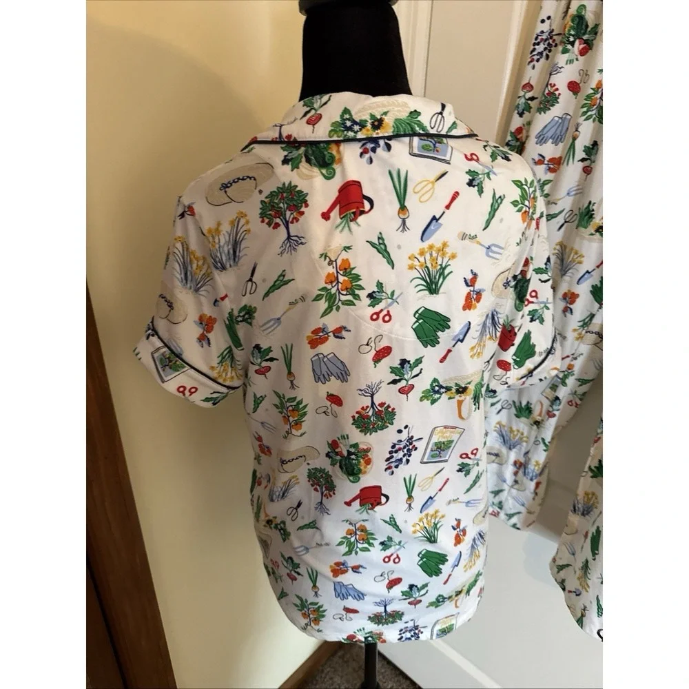 Kate Spade White Colorful IN THE GARDEN Knit Cropped Pajama Set Medium Floral - Picture 10 of 12